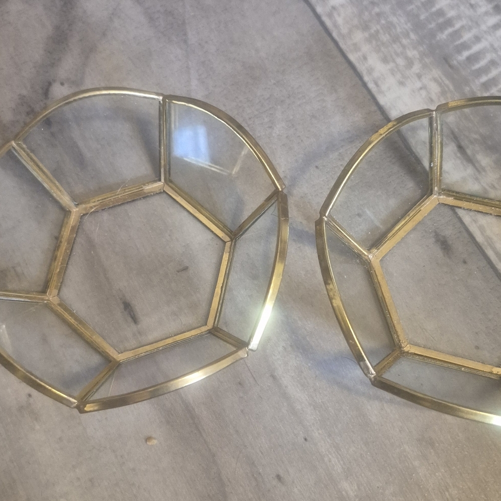Home Decor Collection Brass And Glass 4 By 4 Set of Two Tabletop Trinket Decor